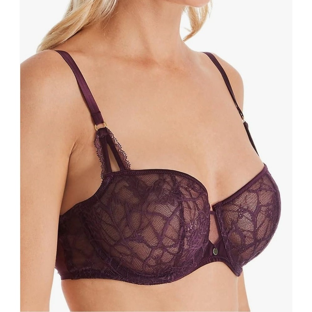 New $108 Chantelle 2155 Auber Lace Underwire Bra Purple 36DD NWT Maroon Wine